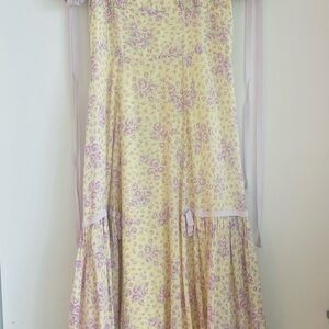 LoveShackFancy Yellow Cream Ruffled Tiered Sundress
